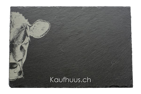 Schieferplatte "Kuh Zoom" 30 x 20 cm