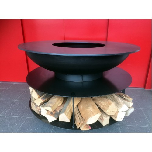Feuerschale Stahl mit Grillring und Holzablage